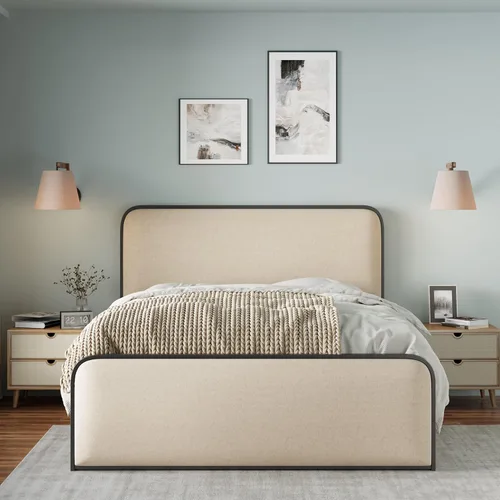 Vista 33 de SOFTSEA Cama de plataforma tapizada tamaño Queen con cajón de almacenamiento, marco de cama tapizado con cabecera con respaldo de alas, soporte