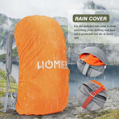 Vista 6 de HOMIEE 50L Hiking Backpack Travel Bag Waterproof Camping Rucksack with Rain Cover Lightweight Backpacking Backpack