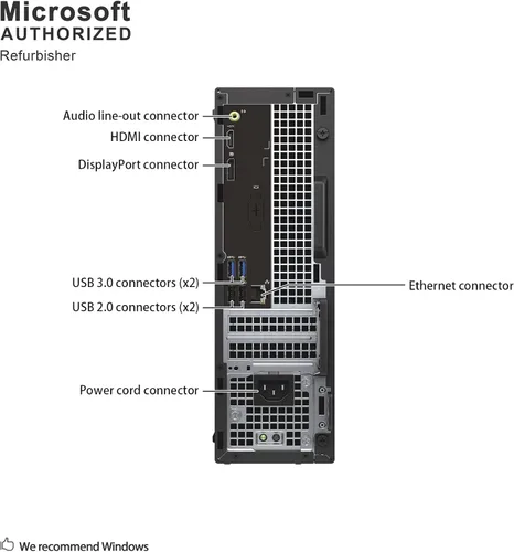 Vista 5 de Dell Optiplex 3040 SFF Business Desktop PC, Core i3-6100 3.7GHz, 8 GB de RAM, unidad de estado sólido de 256 GB, HDMI, RJ45, Windows 11 Pro de 64