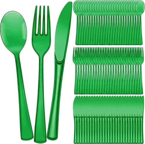 Vista 14 de Minatee Juego de 150 piezas de cubiertos desechables de plástico, cubiertos de plata resistentes, juego de utensilios 50 tenedores, 50 cuchillos, 50