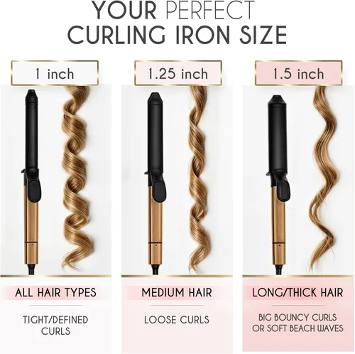 Vista 8 de ELLA BELLA® Rizador de pelo profesional de 1 pulgada • Rizador de pelo profesional • Varita rizadora • Plancha rizadora de cerámica • Transforma tu