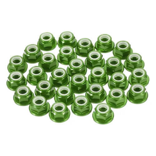 Vista 20 de MECCANIXITY 30 piezas de tuercas de bloqueo de aleación de aluminio M3 con paso de 0.5 mm, tuercas hexagonales con brida de nylon con rosca serrada