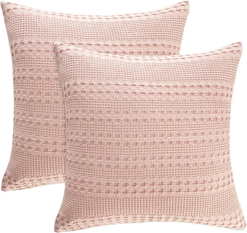 Vista 210 de PHF - Fundas de almohada 100% algodón con tejido gofre europeo, 26 x 26 pulgadas, 2 unidades para decoración elegante del hogar, para cama, sin