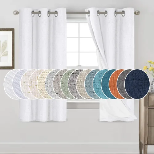 Vista 395 de Primitive - Cortinas opacas 100 % de lino texturizado natural para dormitorio, sala de estar, cortinas para ahorra energía, tela de arpillera