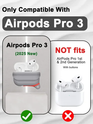 Vista 2 de Funda de silicona para AirPods Pro 3, impermeable, a prueba de golpes, protección contra caídas, carga inalámbrica, diseño plegable de una pieza
