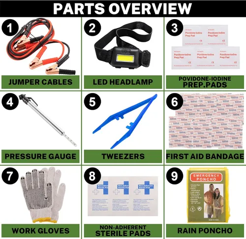 Vista 2 de Kit de emergencia para automóvil con cables de arranque de batería, accesorios de automóvil para hombres o mujeres, kit de emergencia