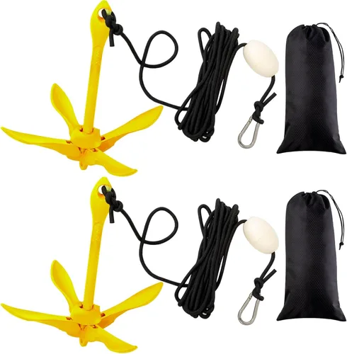 Vista 7 de Lounsweer 2 Pack Marine Kayak Anchor Kit Grapnel Anchor Kit Folding Grapnel Anchor Boat Anchor with Foldable Claw Kayak Fishing Accessories for