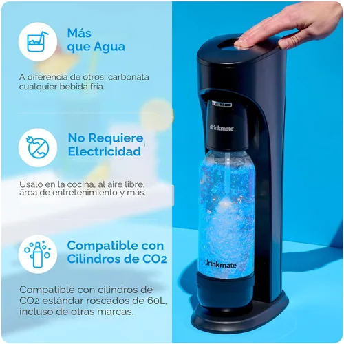 Vista 3 de Drinkmate OmniFizz - Máquina de agua con gas y refrescos, carbonata cualquier bebida, cilindro de CO2 no incluido (negro mate)