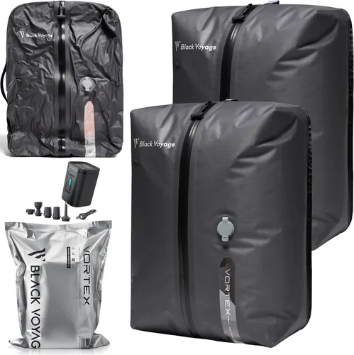 Vista 13 de Black Voyage - Bolsa de viaje reutilizable de compresión al vacío para maleta de mano y mochila, reciclada, impermeable IP67, ahorradora de espacio