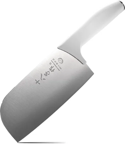 Vista 12 de SHI BA ZI ZUO cuchillo chino de carnicero, cuchillo de carne de 6.7 pulgadas, cortador de acero inoxidable, mango de madera con peso moderado
