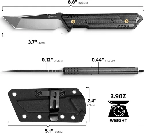 Vista 6 de NedFoss EDC Cuchillo de hoja fija con funda, cuchillo táctico de hoja tanto de acero AUS-8 de 3.7 pulgadas con mango G10, cuchillos pequeños EDC
