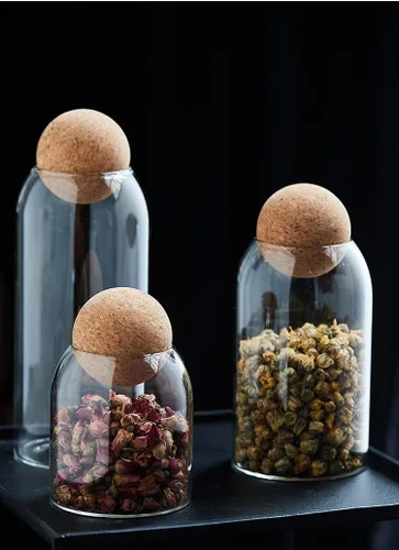 Vista 2 de Tarro de vidrio con tapa de madera, tarro de bola, contenedor de almacenamiento de alimentos, tarros de caramelo transparente, recipiente