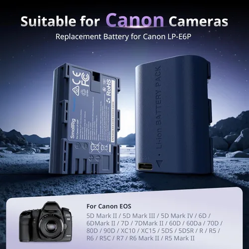 Vista 3 de SMALLRIG Batería LP-E6P, batería USB-C de 2520 mAh para Canon EOS R6 Mark III/II, R5 Mark II, C50, R5, R6, R7, 5D Mark II, 5D Mark IV, 60D, 70D