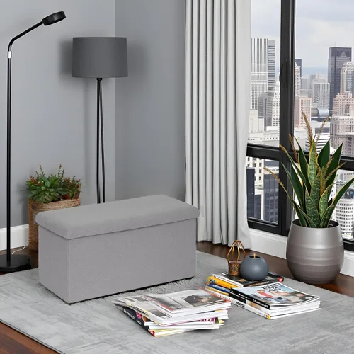 Vista 110 de PINPLUS Otomanas otomanas de almacenamiento con forma cuadrada con reposapiés de almacenamiento para sala de estar, asiento otomano Boucle para Gris