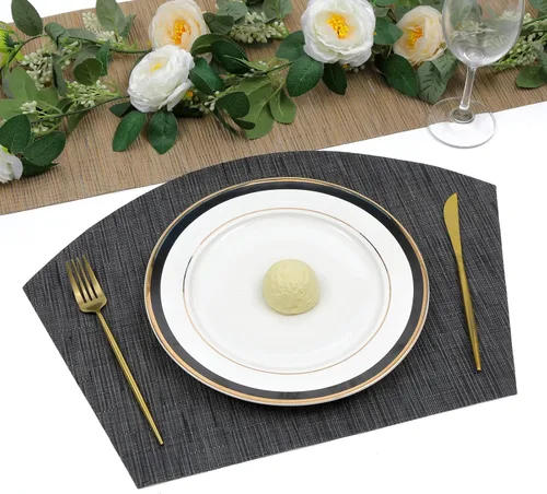 Vista 7 de SHACOS Manteles individuales de cuña de gran tamaño con centro de mesa, juego de 5 manteles individuales redondos para mesa de comedor, lavables