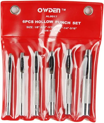 Vista 2 de OWDEN Juego de 6 perforadores de agujeros huecos (1/8" - 5/16"), herramientas de punzón de cuero, con una alfombrilla de corte gratis