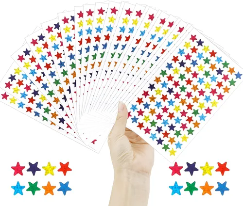Vista 10 de 1080 UNIDADES de calcomanías de estrella doradas, calcomanías de estrella pequeñas, 20 hojas de calcomanías de estrella metálicas de aluminio