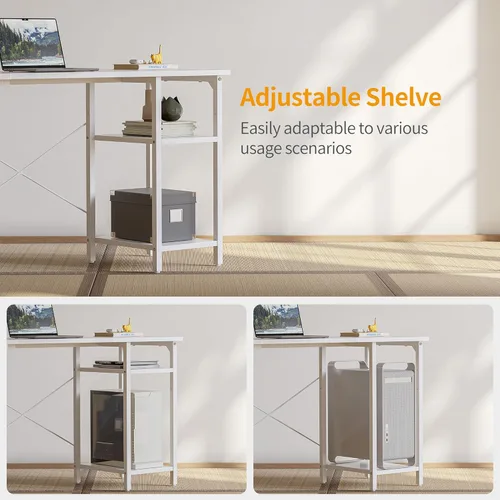 Vista 52 de CubiCubi Escritorio en forma de L de 59 pulgadas con puertos de carga USB y luces LED, escritorio de esquina para computadora con cajón y estante