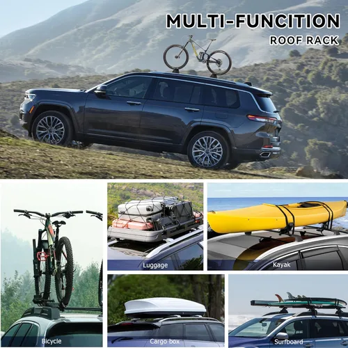 Vista 4 de Barras transversales de techo compatibles con Grand Cherokee 2011-2021 con rieles laterales ranurados, portaequipajes transversales para equipaje