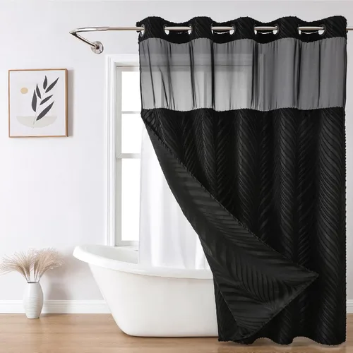 Vista 13 de eachope stall no Hook - Cortina de ducha mechonada con juego de forro a presión, forro interior de tela impermeable blanca, cortina de ducha
