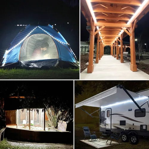 Vista 5 de Tira de luces LED para exteriores de 33 pies, impermeable, 600 luces LED de 12 V, cuerda de bajo voltaje, iluminación plana y flexible regulable