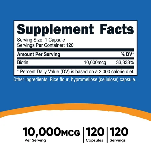Vista 2 de Nutricost Biotina (Vitamina B7) 10,000 mcg (10 mg), 120 cápsulas - Vegano, Sin gluten, Sin OMG