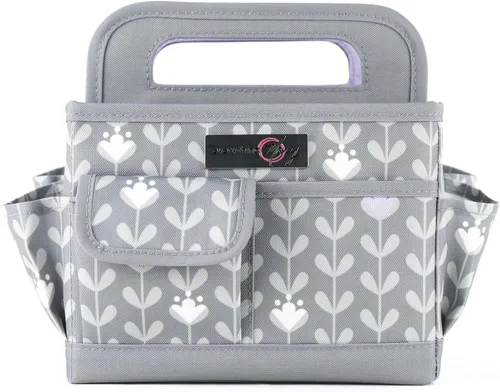 Everything Mary Organizador de escritorio – Organizador de manualidades floral morado y gris – Bolsa de almacenamiento para suministros de arte,