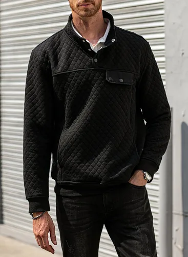 Vista 7 de JMIERR Sudadera acolchada para hombre, casual, de manga larga, cuello alto, con botones