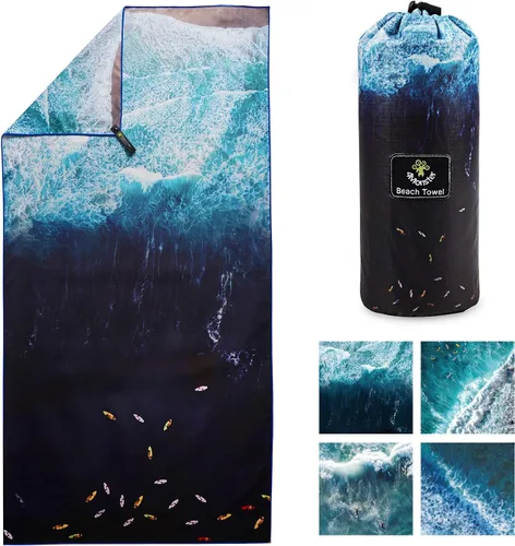 Vista 94 de 4Monster Toalla de playa de microfibra de secado rápido, toalla de viaje ligera súper absorbente para nadadores, toalla de camping sin arena