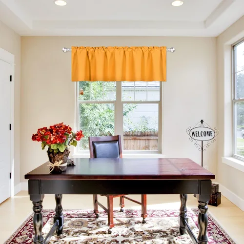 Vista 66 de DECOVSUN Cenefa morada para ventanas de 60 x 18 pulgadas, aislamiento térmico sólido, bolsillo para cortinero, cenefa corta para cocina, cenefa