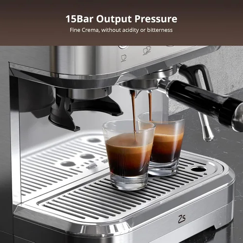 Vista 3 de Litake Máquina de café espresso profesional con espumador de leche y molinillo, cafetera compacta de 15 bar y capuchino con bomba italiana ULKA