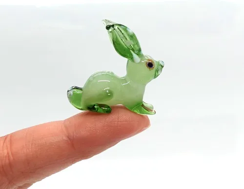 Vista 17 de Micro figuras de conejo de vidrio soplado a mano, animales, regalo coleccionable para decoración del hogar (negro rosa)
