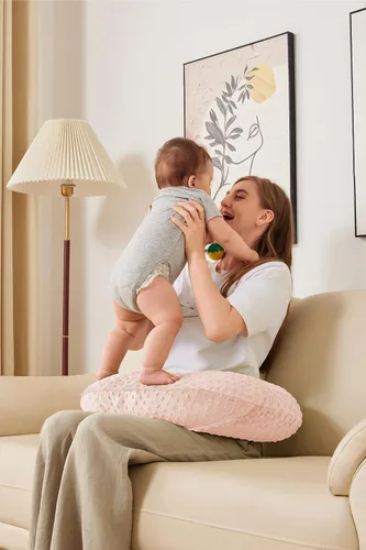 Vista 21 de Almohada de lactancia para biberón y lactancia materna, elementos esenciales de lactancia de comodidad ergonómica para mamá y bebé, almohada