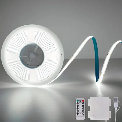 Vista 17 de OMIKA Tira de luces LED COB RGB de 6.6 pies, funciona con pilas, control remoto, regulable, cambio de color, tira de luces LED de batería, cortables