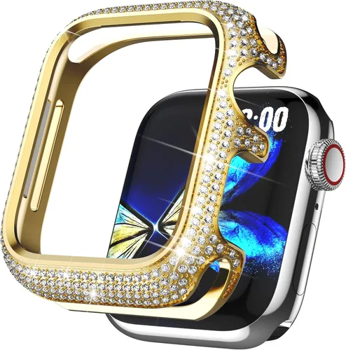 Vista 14 de Bling Cases - Fundas compatibles con Apple Watch de 1.575 pulgadas SE/Series 6, 5, 4, funda protectora de metal inoxidable con diamantes de Plateado