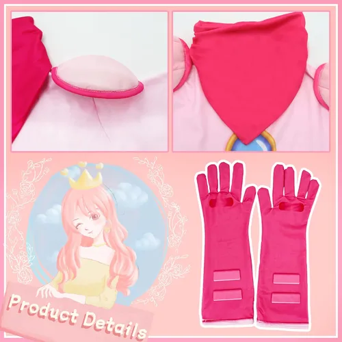 Vista 4 de Ratoher Disfraz de princesa Super Brothers para niños, disfraz de princesa melocotón y margarita para niñas pequeñas