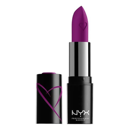 Vista 13 de NYX PROFESSIONAL MAKEUP Lápiz labial satinado Shout Loud, infundido con manteca de karité - Objetivos de esposa (Azul Rojo)