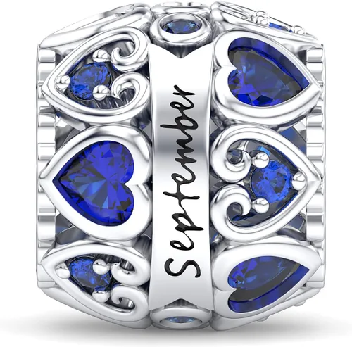 Vista 5 de Dijes de piedra natal con forma de corazón para pulseras y collares, plata de ley 925 con circonita cúbica 5A