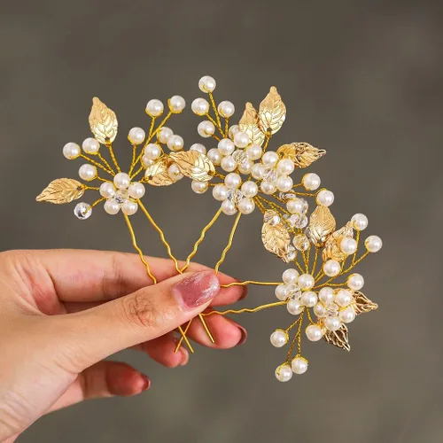 Vista 13 de Heread Leaf Bride - Horquillas para el pelo de boda de cristal, accesorios para el cabello de perlas para mujeres y niñas (paquete de 3) (oro rosa)