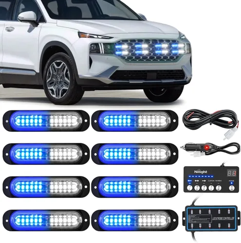 Vista 37 de Nilight 8 luces estroboscópicas LED con controlador 12 V 24 V función de sincronización verde luz de advertencia de peligro de emergencia 12 24 LED