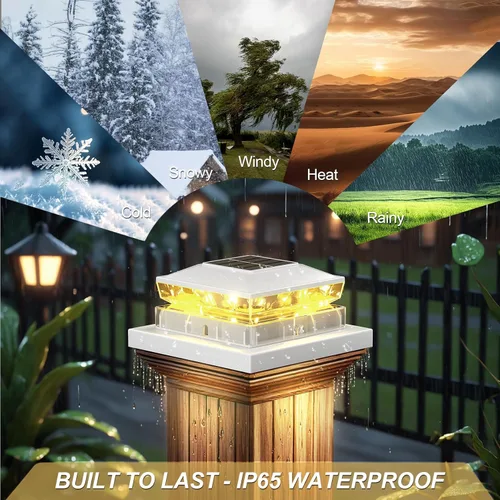Vista 2 de Paquete de 8 luces solares para postes, luz impermeable para cerca con energía solar, 4x4 IP65, luces solares blancas para exteriores para terraza