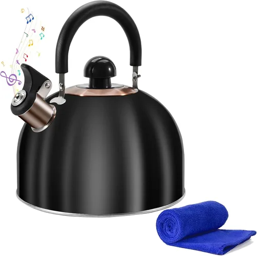 Vista 12 de Hervidor de té para estufa, 2.6 cuartos de galón, linda tetera, hervidor con silbato fuerte, acero inoxidable de grado alimenticio con asa de madera