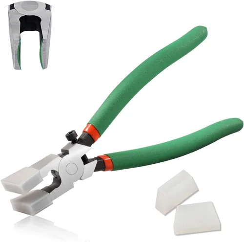 Vista 9 de SPEEDWOX Alicates de vidrio de 9.5 pulgadas con puntas de goma, alicates para llavero con mandíbulas planas y dentadas para vidrieras, mosaicos