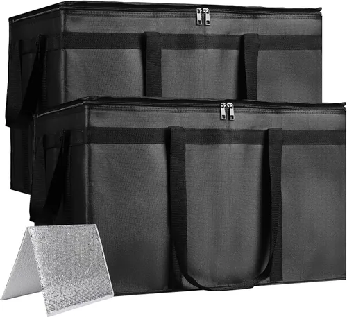 Vista 9 de Bodaon Paquete de 2 bolsas aisladas para entrega de alimentos, XXXL para compras de comestibles/catering/pizza, bolsa de entrega de viaje