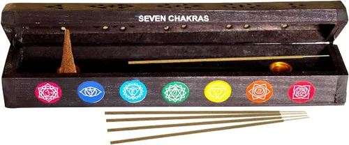 Vista 3 de Caja de almacenamiento para quemador de incienso Chakra para palos, conos, colector de cenizas Caja de incienso-7chakras