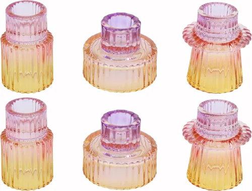 Vista 27 de Vixdonos Portavelas de Cristal Cónicos Portavelas de Velas de Té para Centros de Mesa, Decoración de Bodas y Fiestas de Cena (6 Piezas, Morado)