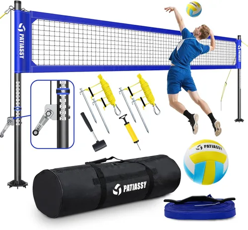 Vista 12 de Juego de red de voleibol profesional portátil para exteriores con postes de aluminio de altura ajustable, sistema de cabrestante, voleibol con bomba