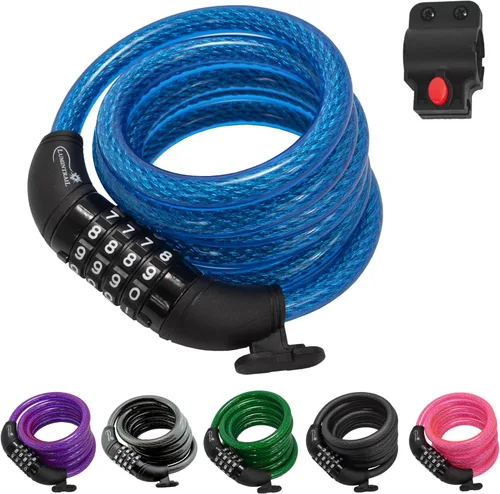 Vista 7 de Lumintrail Combinación de cable de bloqueo para bicicleta y scooter, cerraduras de bicicleta de 6 pies, resistentes, antirrobo con combinaciones