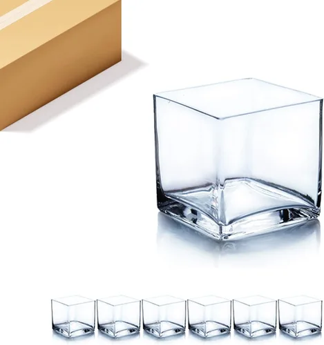 Vista 12 de WGV - Jarrón de cristal en forma de cubo, portavelas, 3 x 3 x 3 pulgadas, contenedor transparente elegante con decoración floral