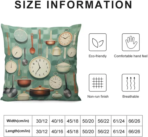 Vista 3 de Pots and Pans, Kitchen Clock and Cooking Art Velvet Square Decorative Throw Pillow Covers 12 "x12 Throw Pillow Covers for Outdoor Home Decor